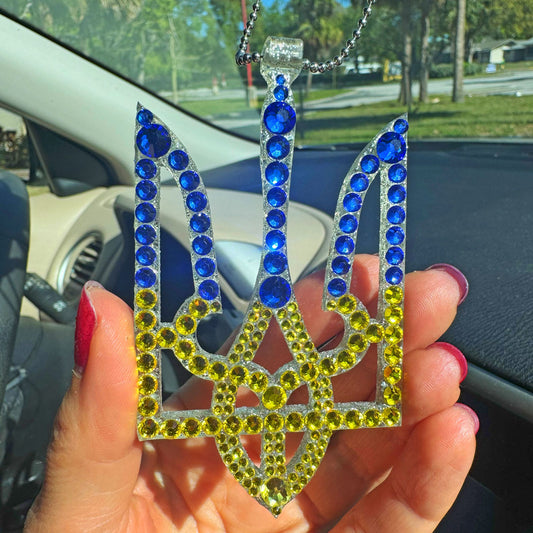 Trident UA car rearview mirror  rhinestone pendant Yellow and Blue