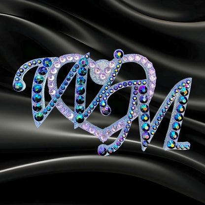 Wedding Brooch rhinestone initials letters W and M