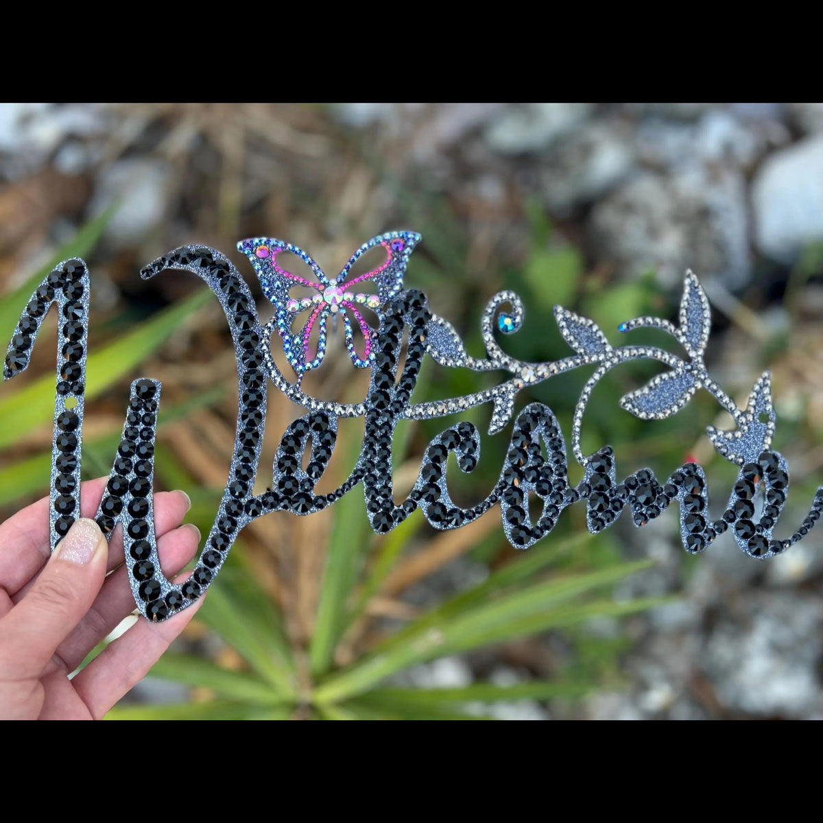 Welcome Door Sign with Butterfly decor rhinestone Black
