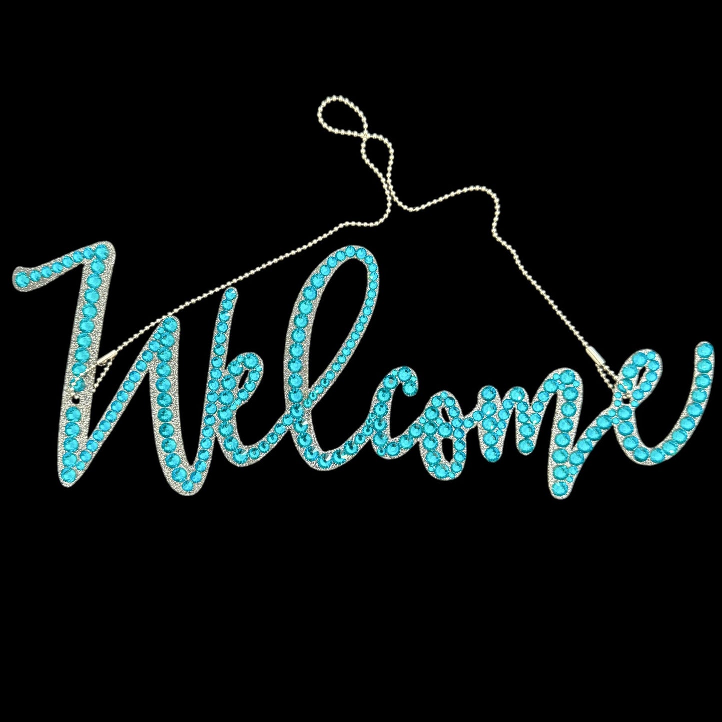 Welcome Door Sign decor rhinestone Cyan Dark