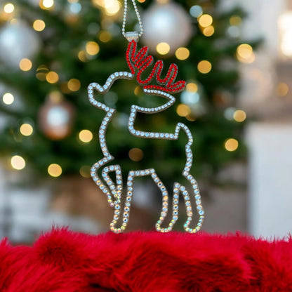 Christmas Little Deer Rhinestone Car Mirror Pendant