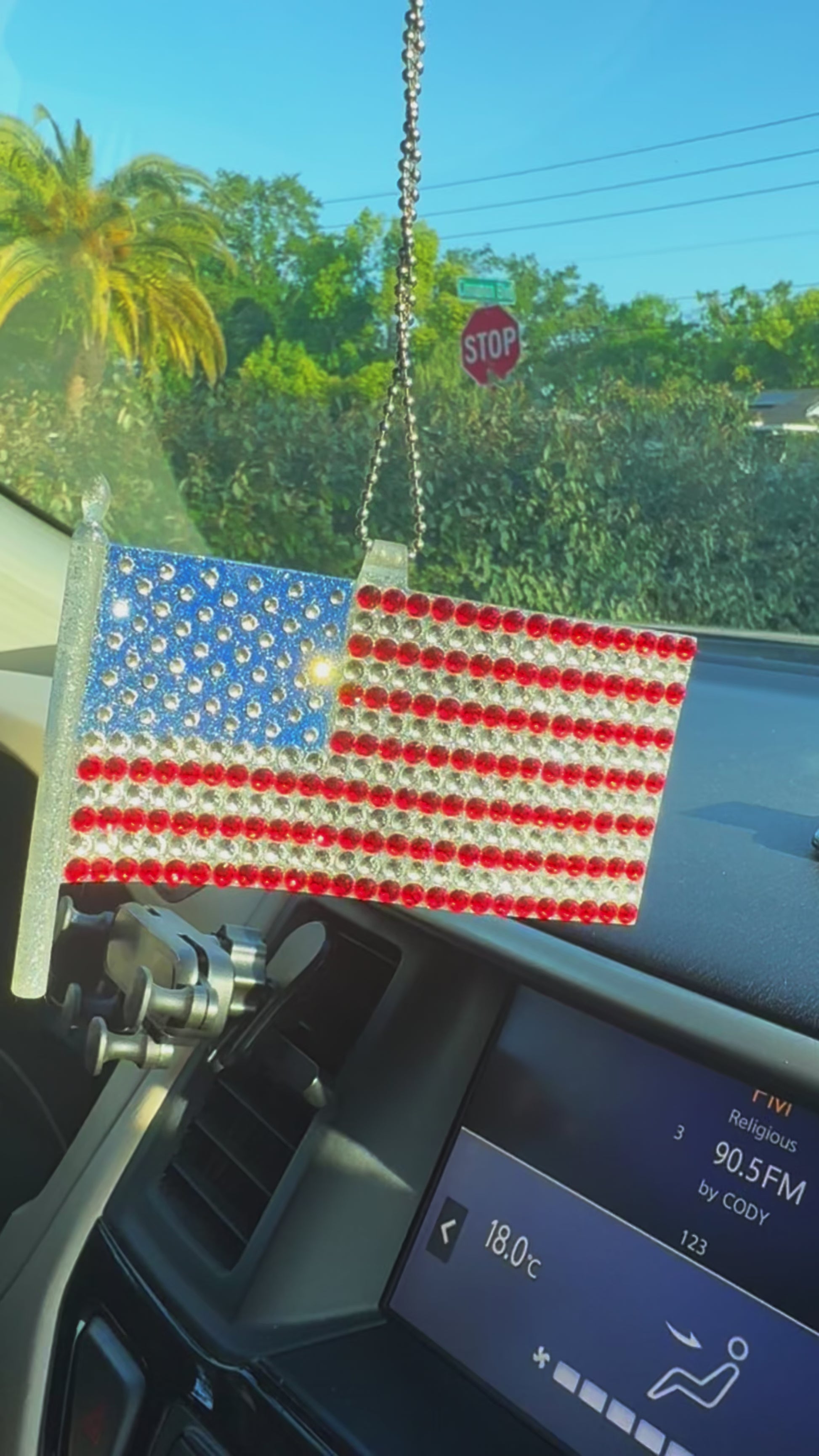 American Flag US and American Eagle  car rearview mirror rhinestone pendant