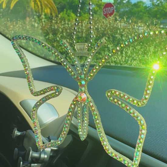 Butterfly car rearview mirror rhinestone pendant Rainbow