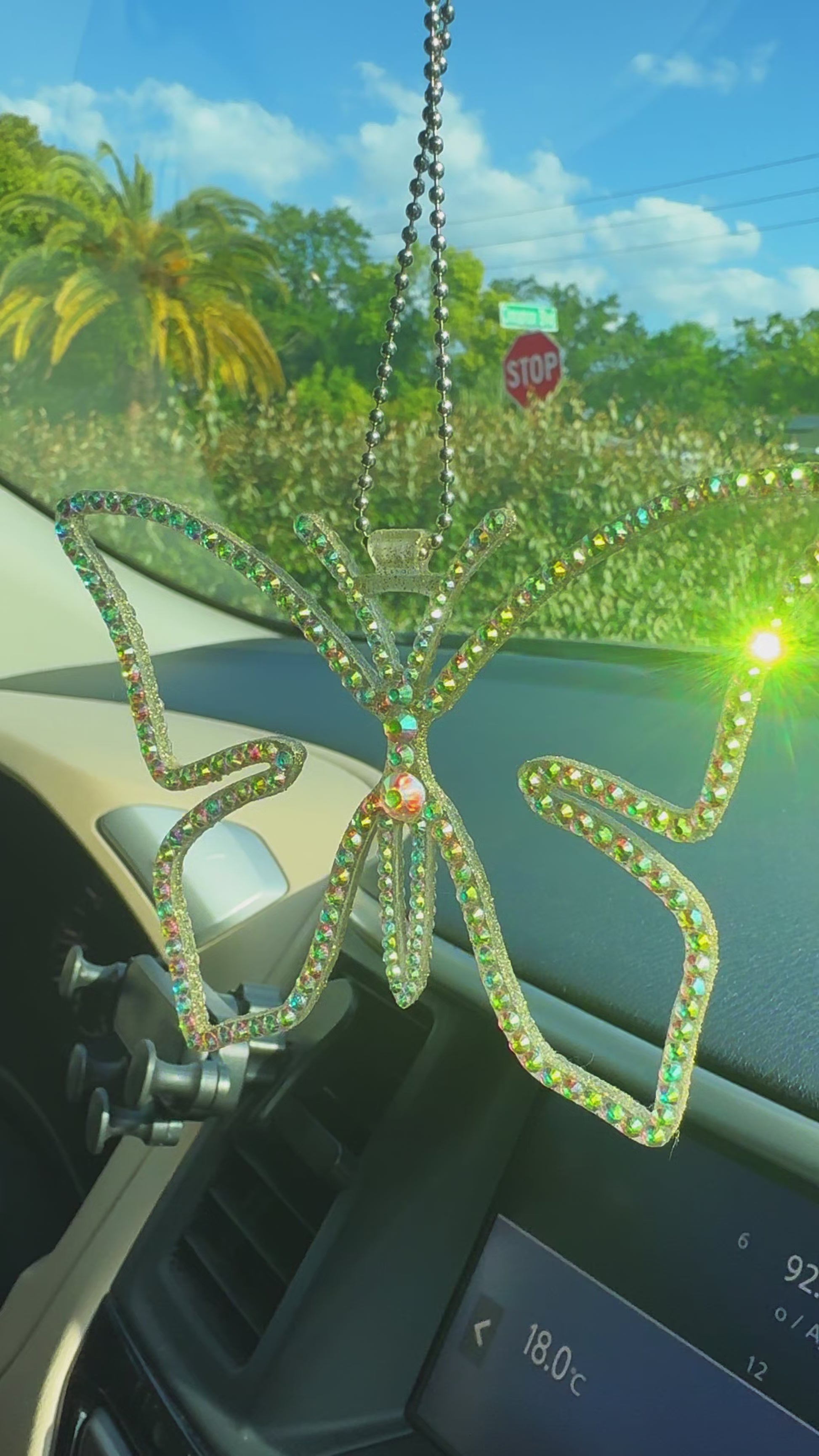 Butterfly car rearview mirror rhinestone pendant Rainbow