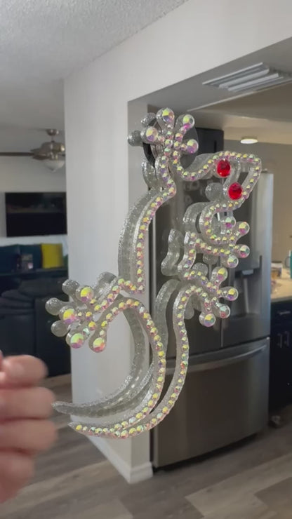 Lizard interior decor rhinestone magnet Rainbow and Red Hot