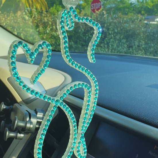 Cat rearview mirror rhinestone pendant Cyan Dark