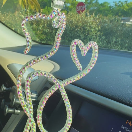 Cat rearview mirror rhinestone pendant Rainbow