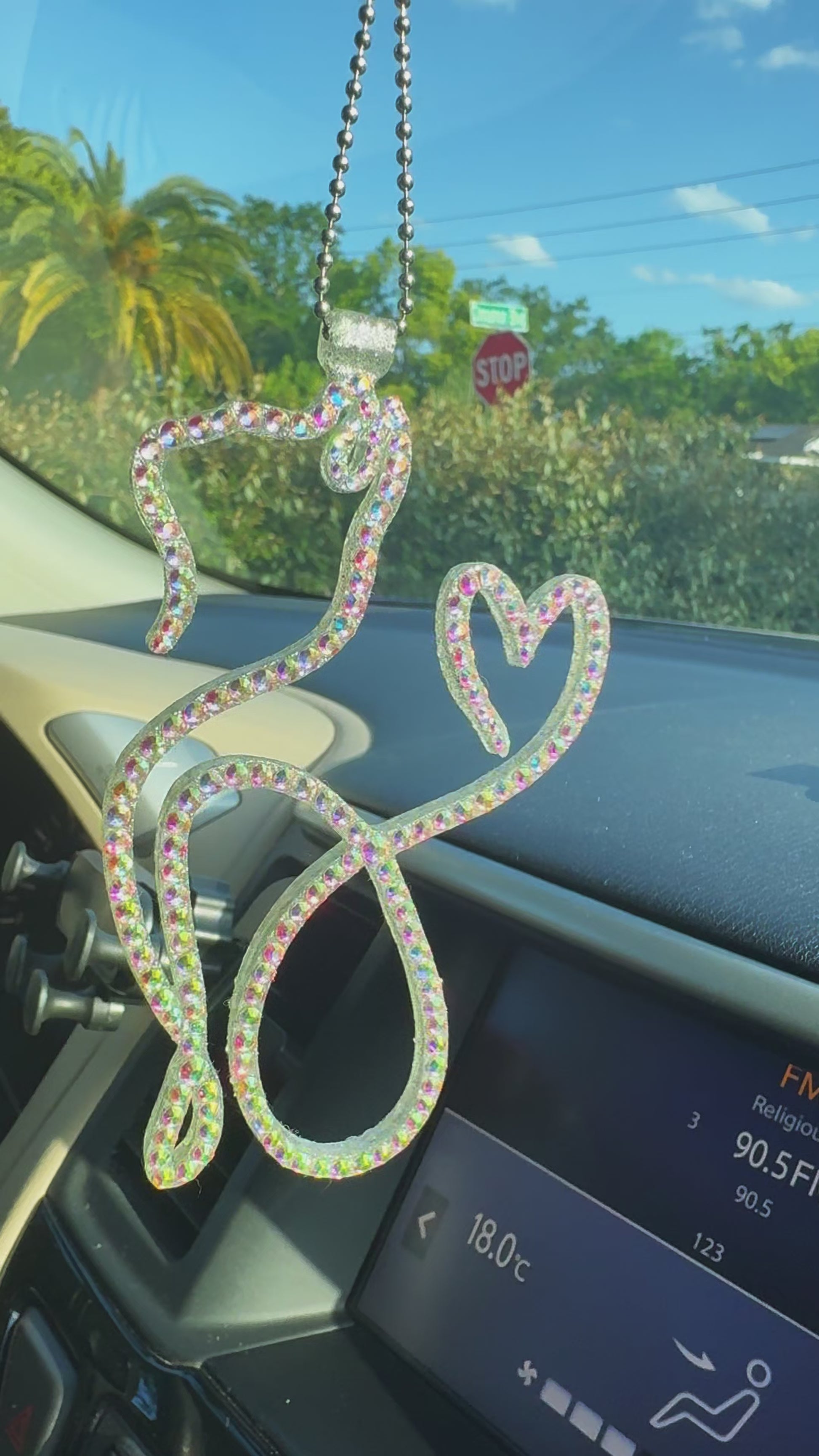 Cat rearview mirror rhinestone pendant Rainbow