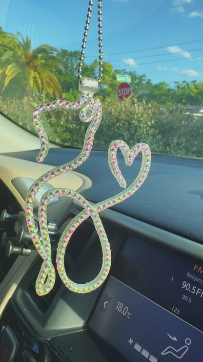 Cat rearview mirror rhinestone pendant Rainbow