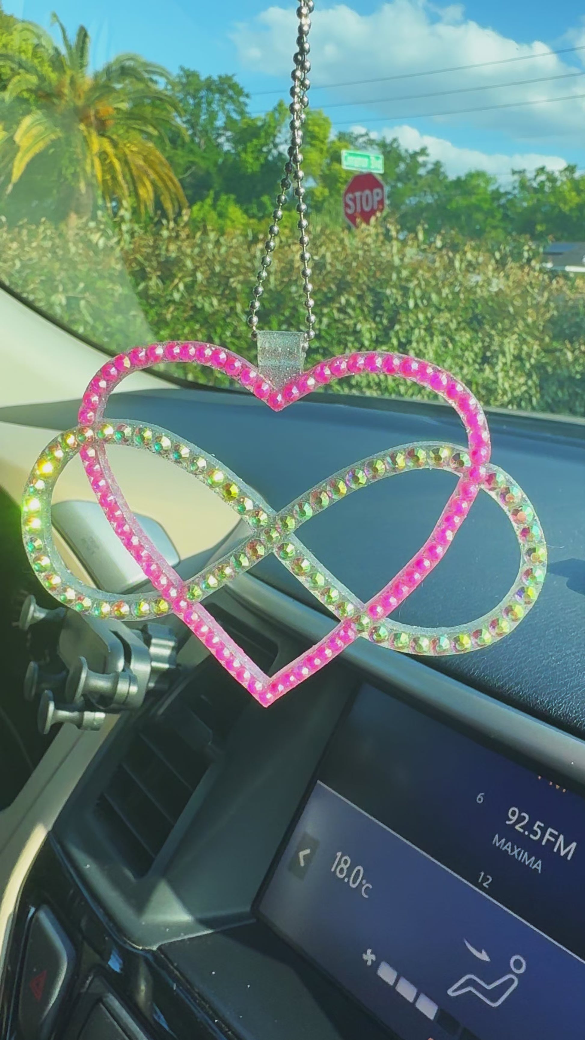 Infinity with Heart car rearview mirror  rhinestone pendant Rainbow and Pink