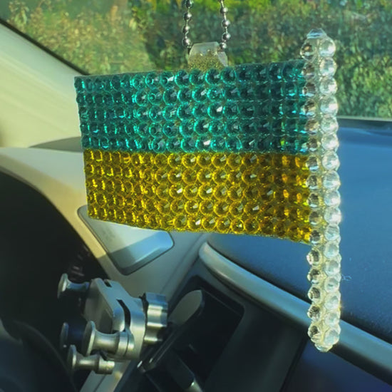 Ukrainian Flag UA car rearview mirror  rhinestone pendant Yellow and Blue