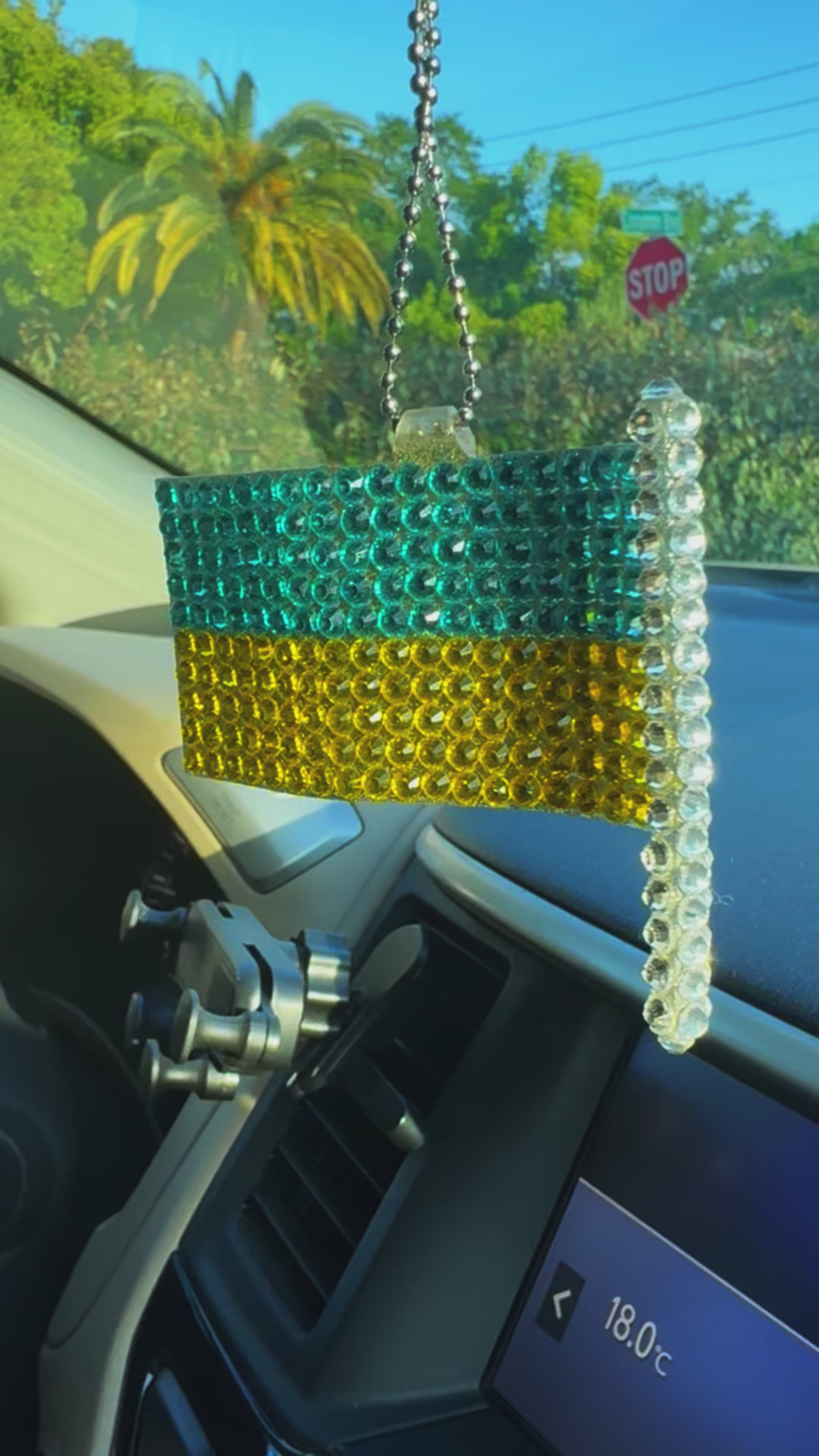 Ukrainian Flag UA car rearview mirror  rhinestone pendant Yellow and Blue