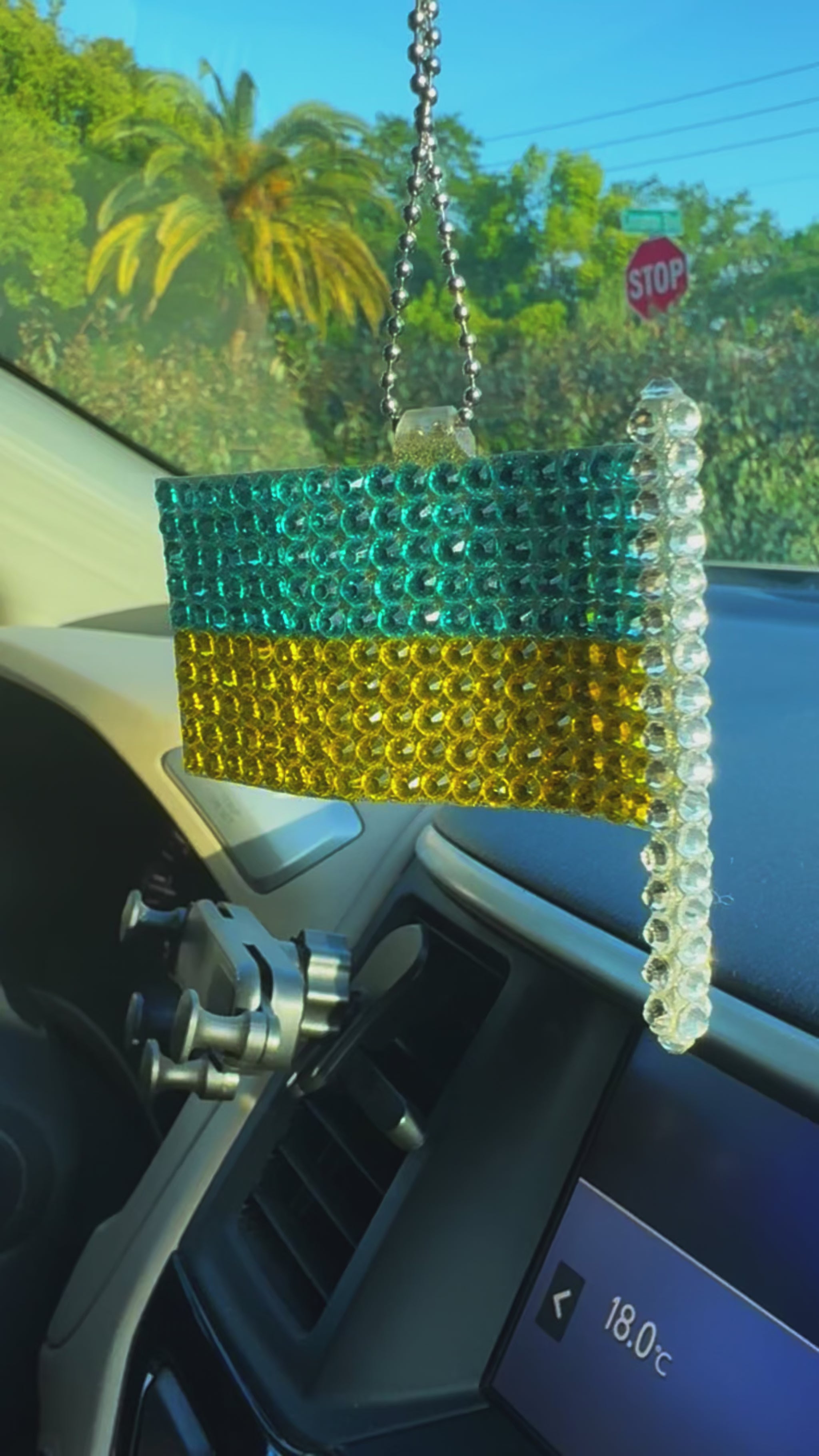 Ukrainian Flag UA car rearview mirror  rhinestone pendant Yellow and Blue