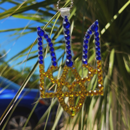Trident UA car rearview mirror  rhinestone pendant Yellow and Blue