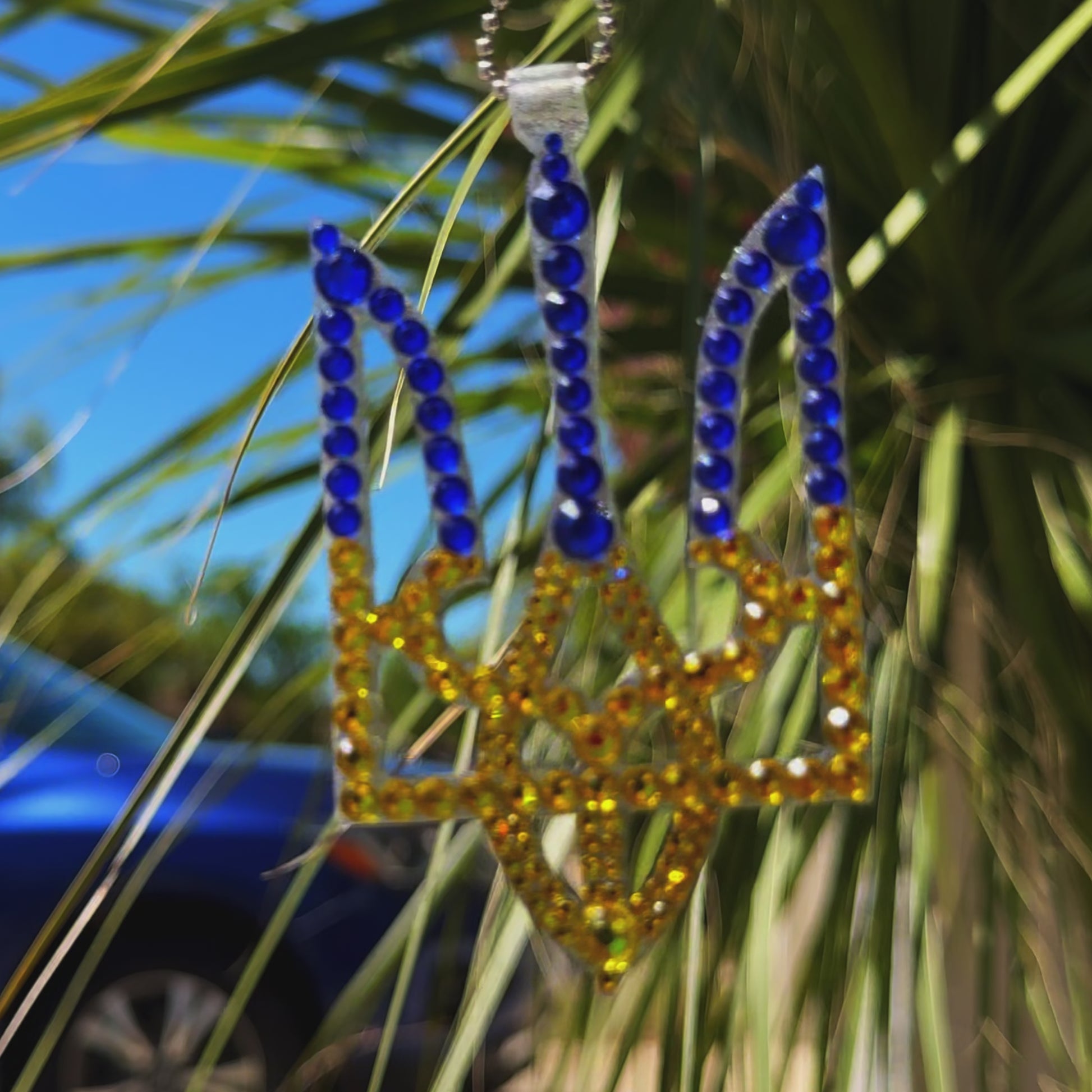 Trident UA car rearview mirror  rhinestone pendant Yellow and Blue