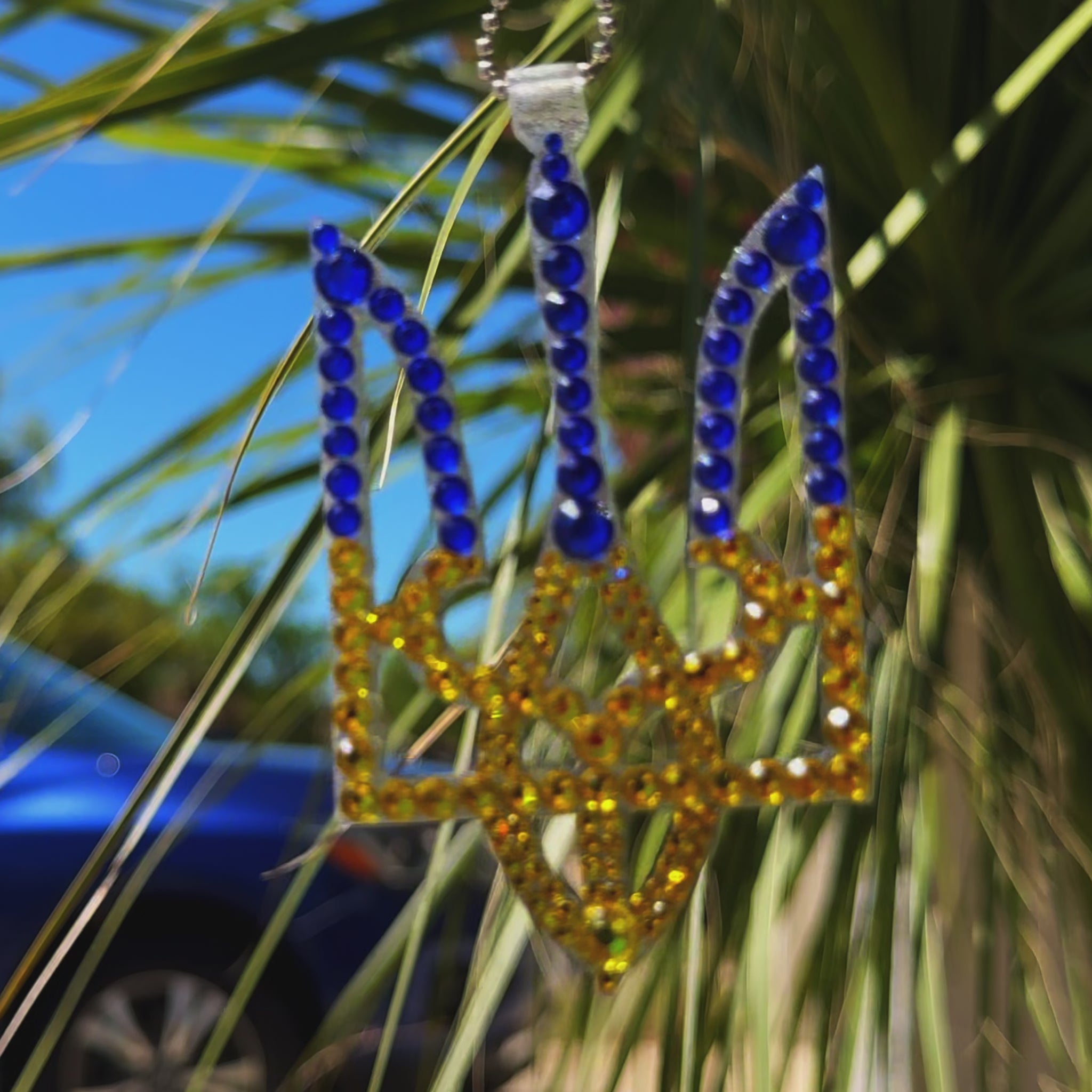 Trident UA car rearview mirror  rhinestone pendant Yellow and Blue