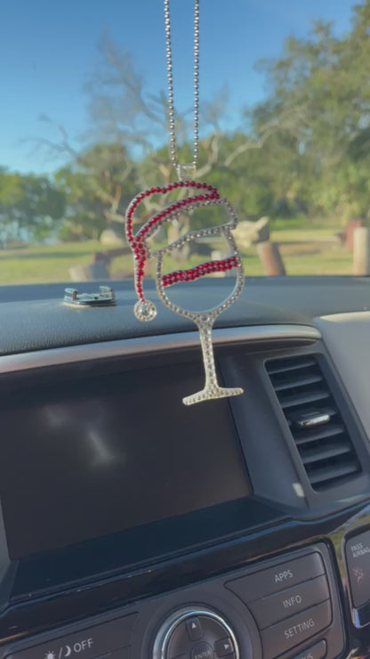 Christmas Glass Rhinestone Car Mirror Pendant