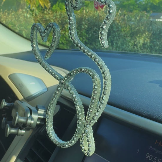 Cat rearview mirror rhinestone pendant Silver Metallic