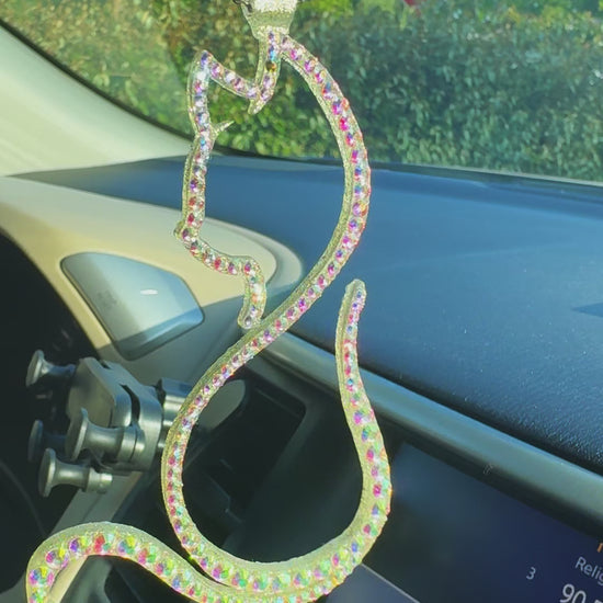Kitty car rearview mirror rhinestone pendant Rainbow