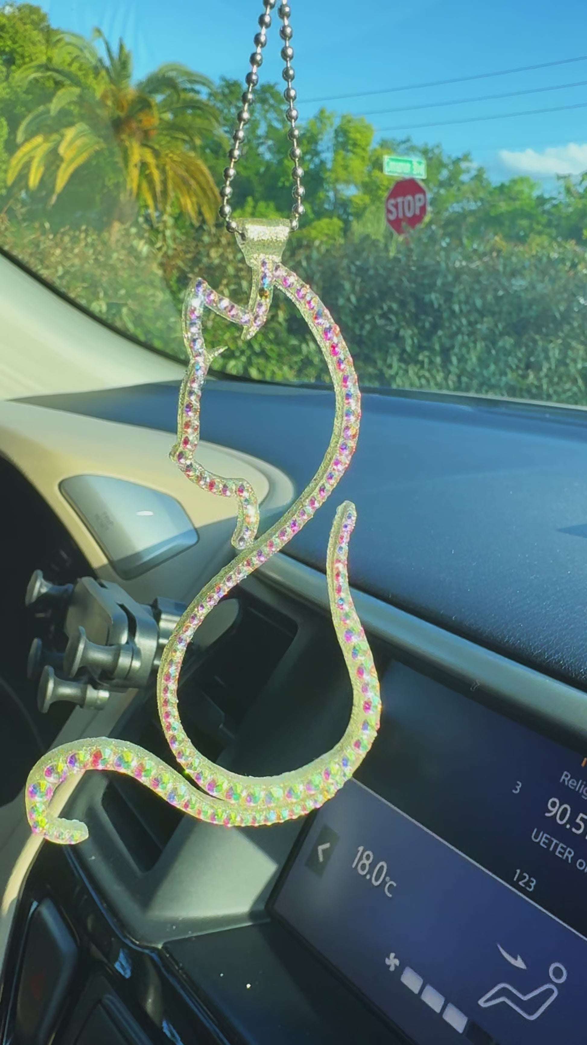 Kitty car rearview mirror rhinestone pendant Rainbow