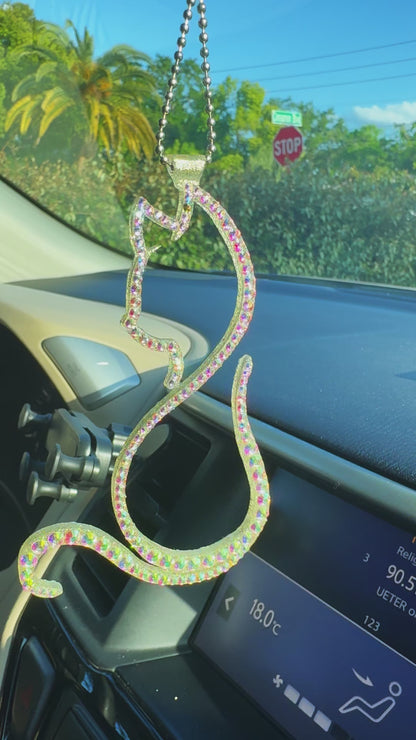 Kitty car rearview mirror rhinestone pendant Rainbow