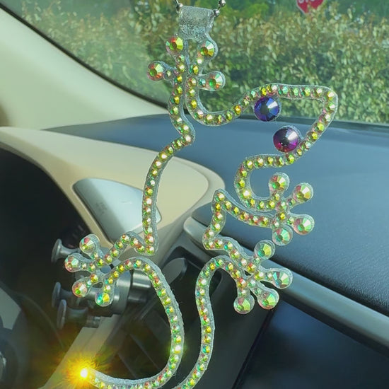 Lizard  car rearview mirror  rhinestone pendant Rainbow and Purple