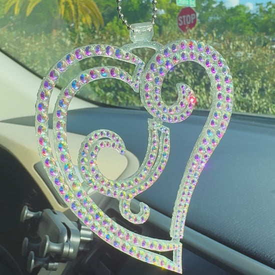 Elegant Heart car rearview mirror rhinestone pendant Rainbow