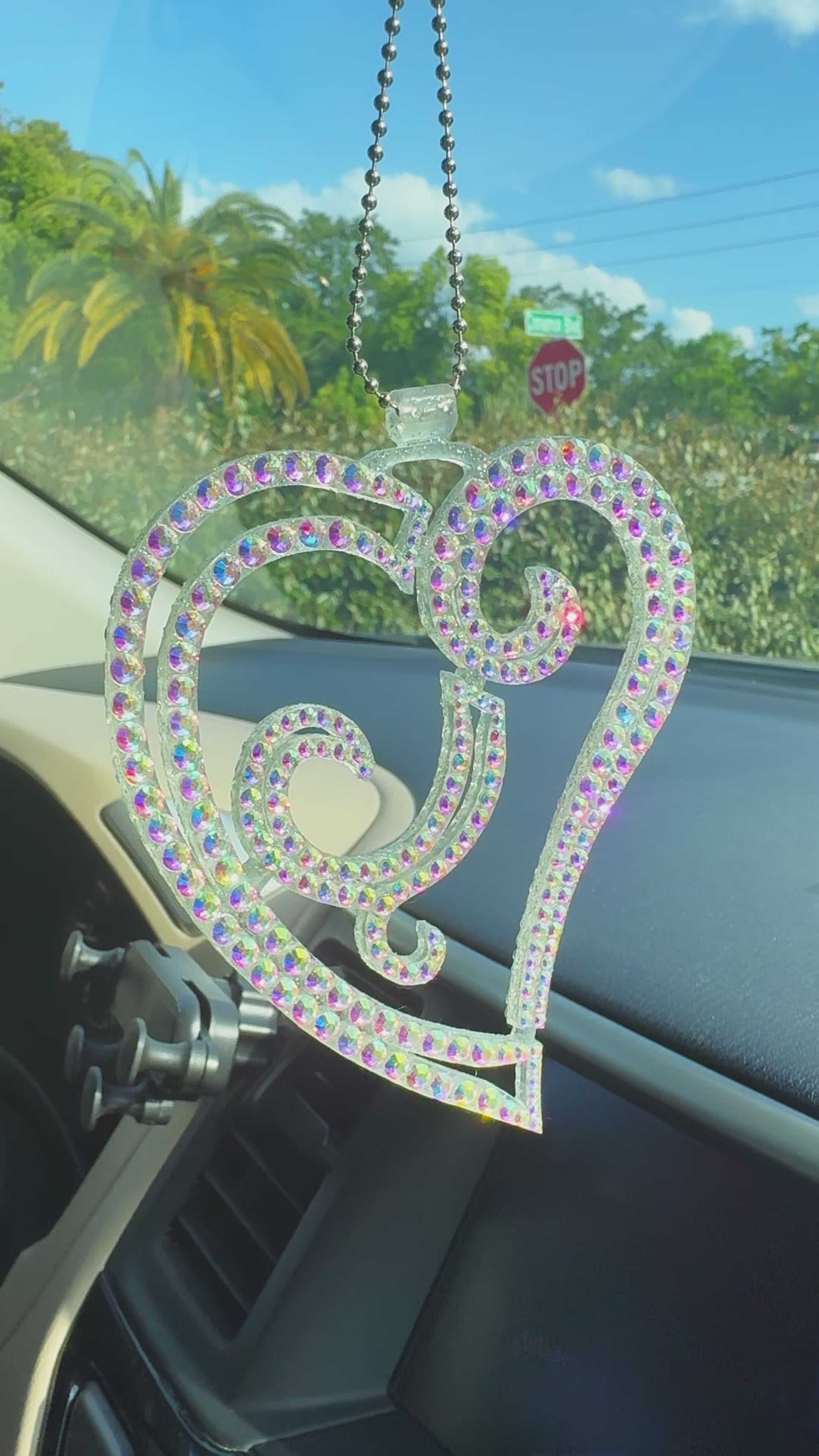 Elegant Heart car rearview mirror rhinestone pendant Rainbow