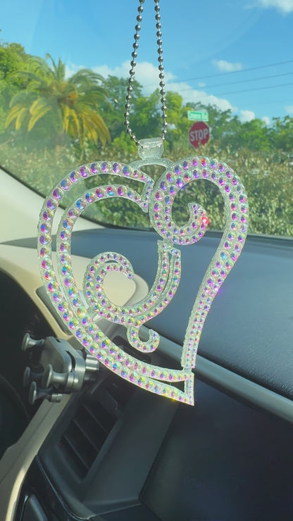 Elegant Heart car rearview mirror rhinestone pendant Rainbow