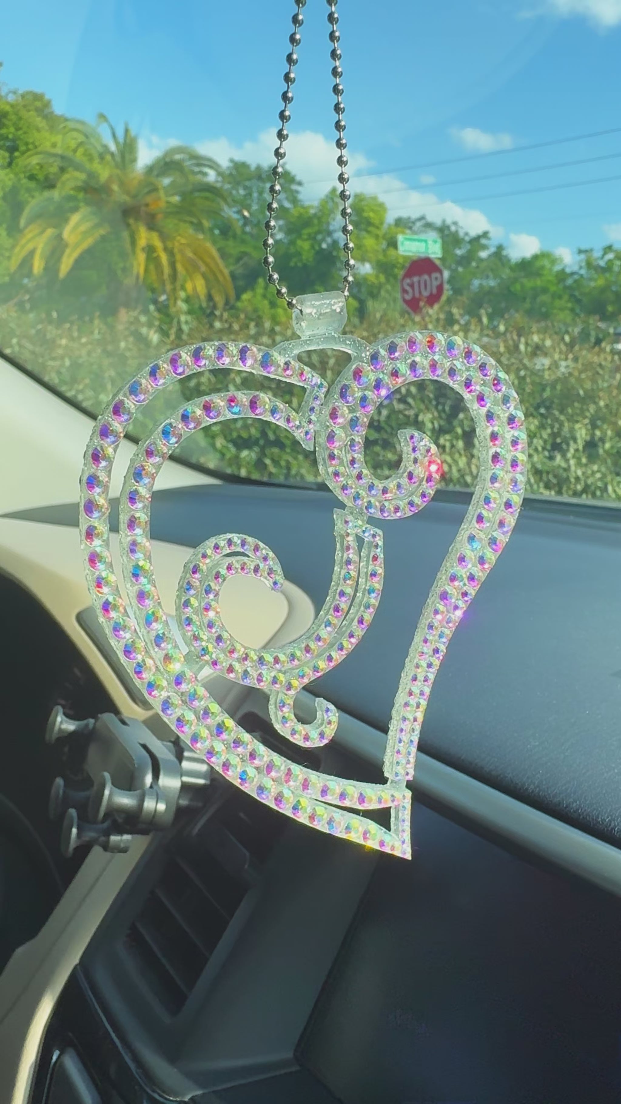 Elegant Heart car rearview mirror rhinestone pendant Rainbow