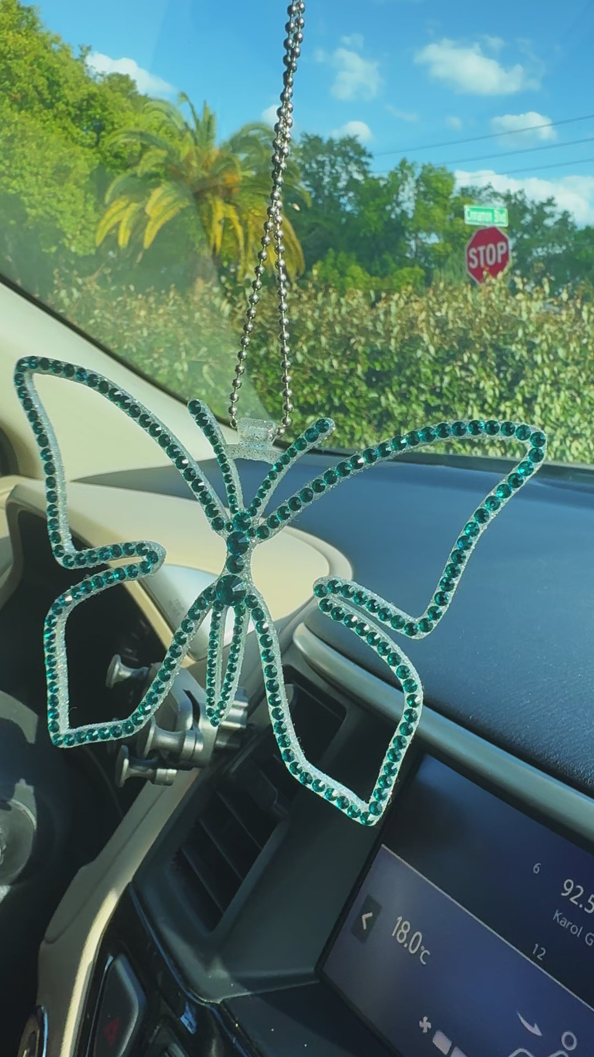 Butterfly car rearview mirror rhinestone pendant Cyan Dark