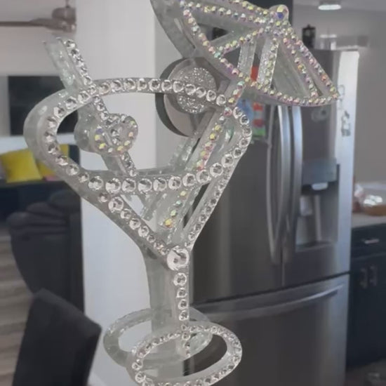 Martini Glass interior decor rhinestone magnet White and Rainbow