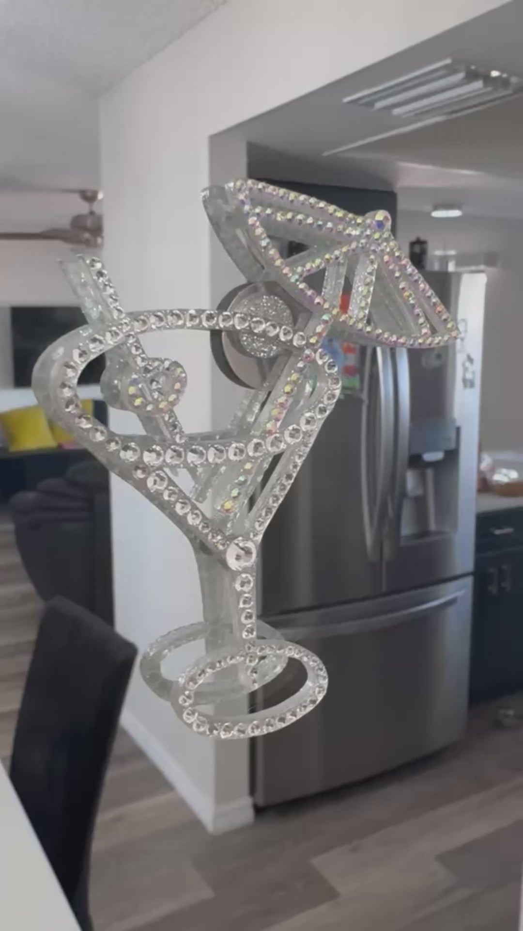 Martini Glass interior decor rhinestone magnet White and Rainbow
