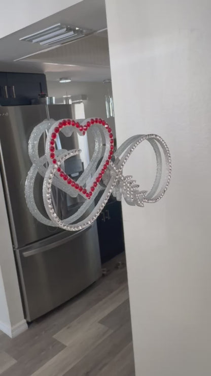 Infinity arrow with Heart interior decor rhinestone magnet White and Red Hot