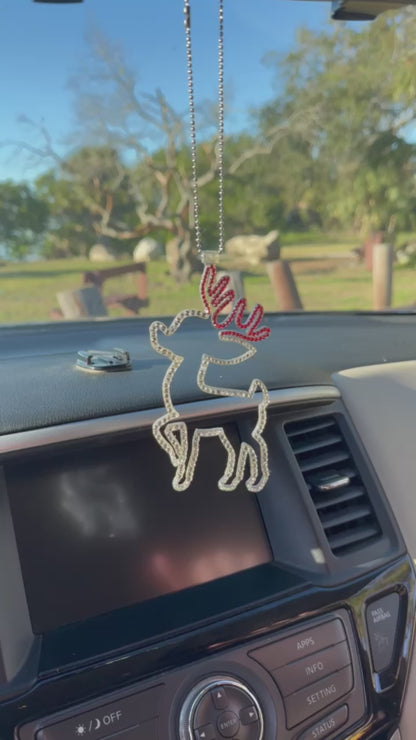 Christmas Little Deer Rhinestone Car Mirror Pendant