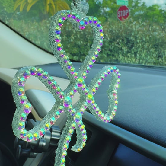 Lucky Clover car rearview mirror rhinestone pendant Rainbow