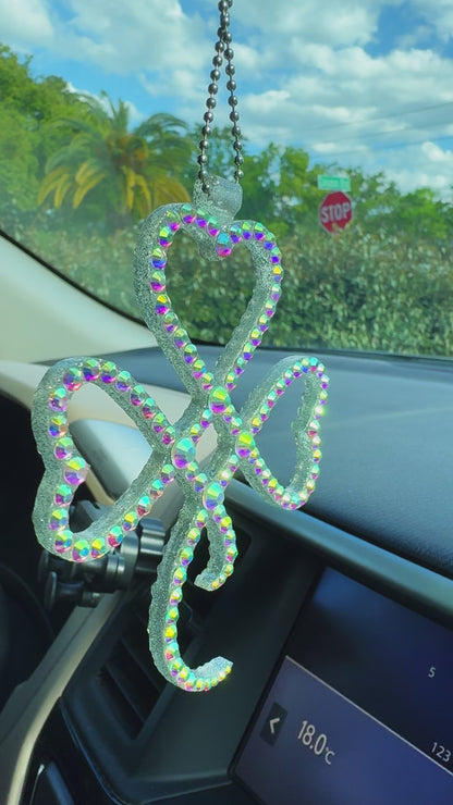 Lucky Clover car rearview mirror rhinestone pendant Rainbow