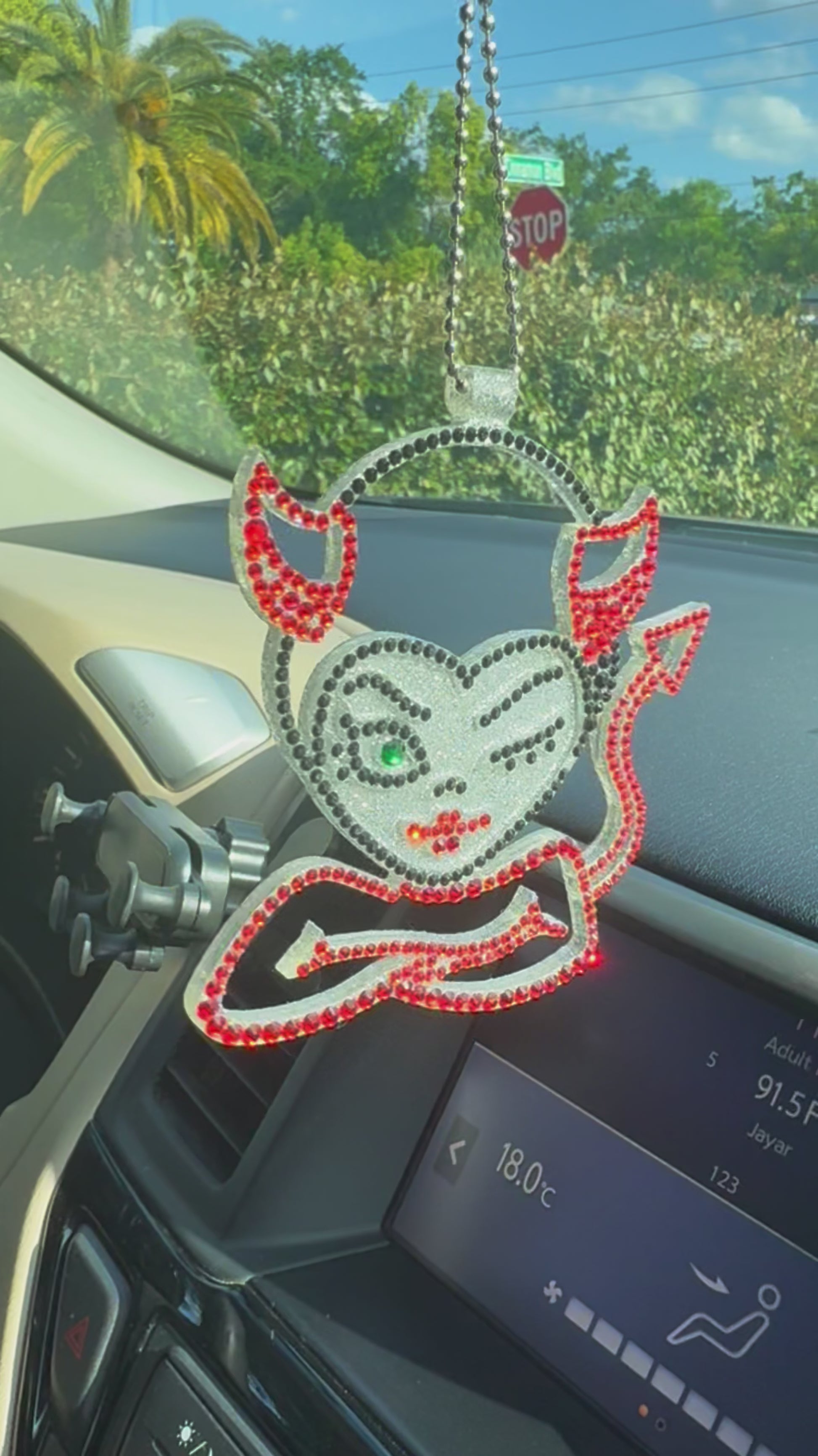 Imp car rearview mirror  rhinestone pendant Red Hot and Black